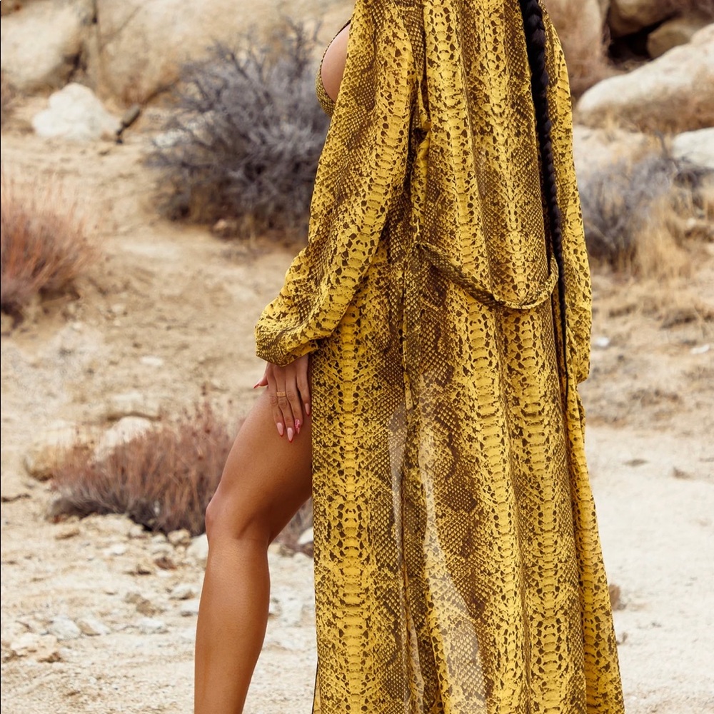 Matte Collection Bathing Suit Cover-up- Mustard Snake